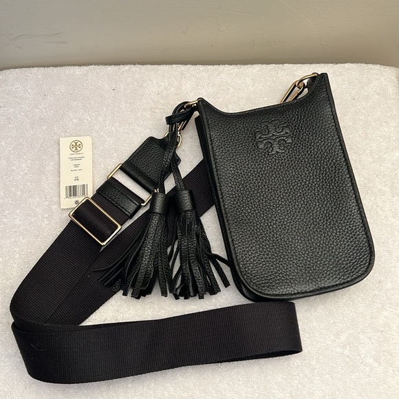 Tory Burch - Thea Black Pebble Leather Cell Phone Crossbody Bag - Picture 2 of 5
